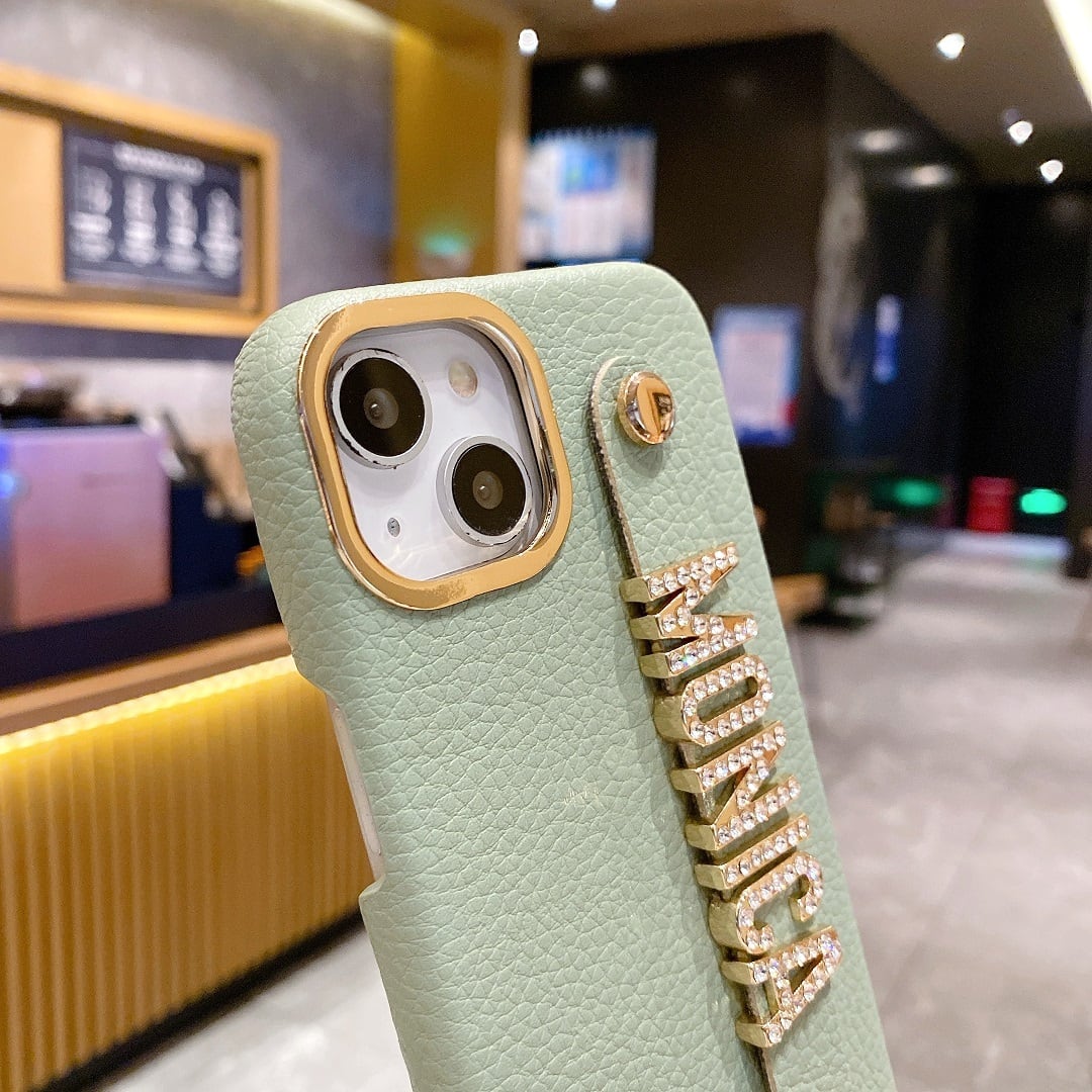 ストラップ付き レザー カスタム 名前入れ iPhoneケース