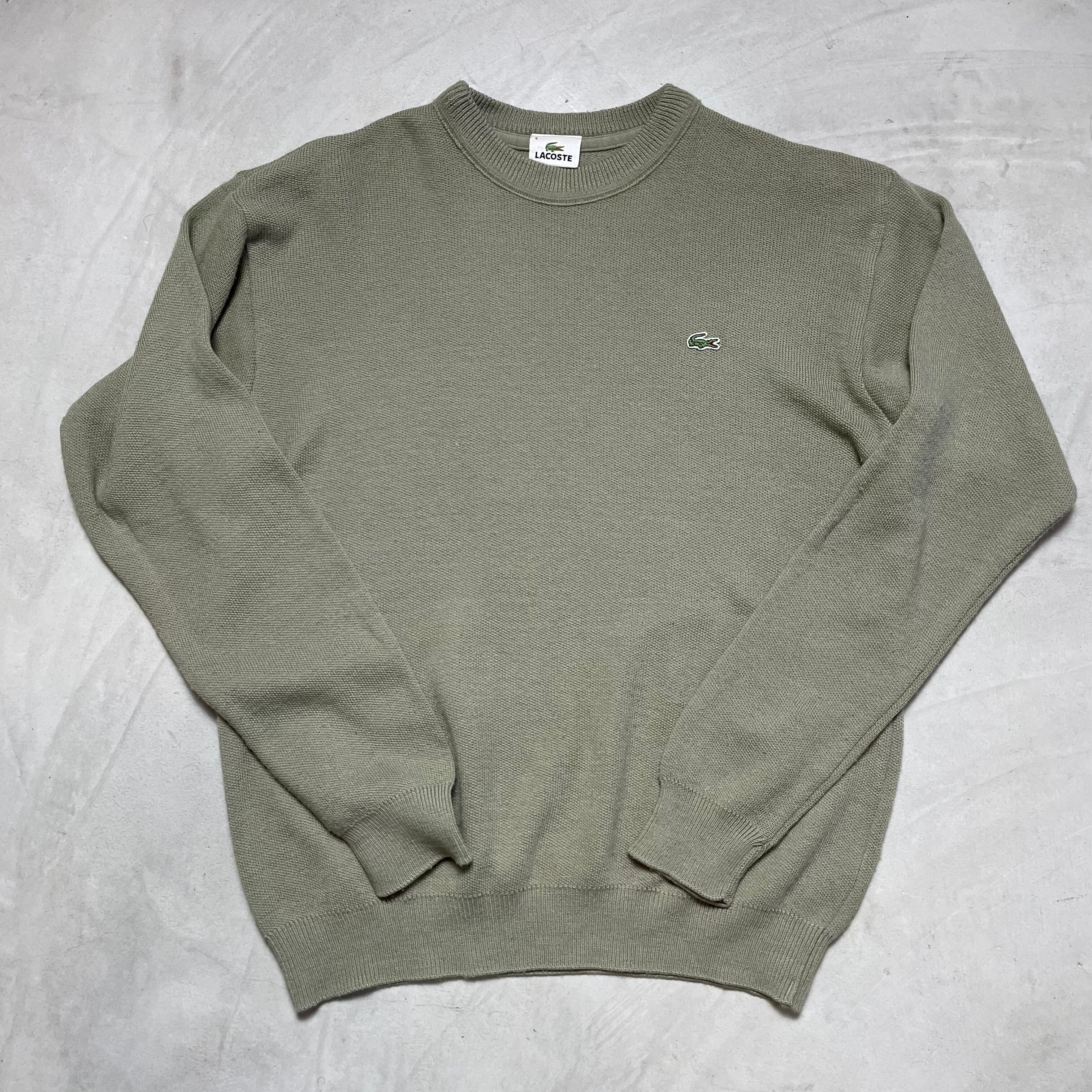 LACOSTE フレンチラコステ クルーネック ウールニットセーター メンズS-M相当 古着 カーキー【ニットセーター】