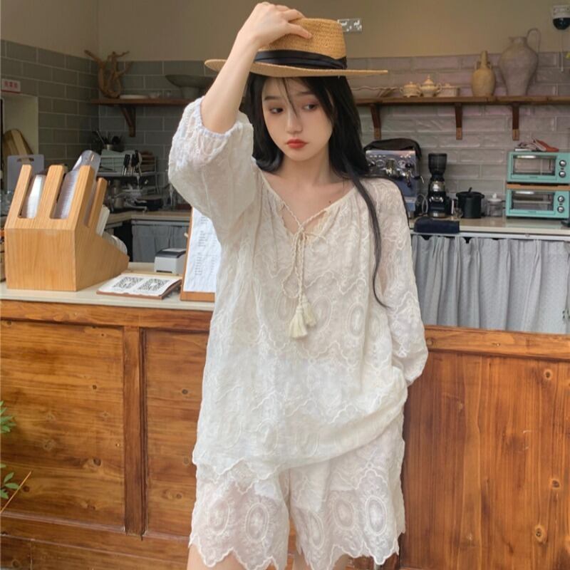 サマーレースブラウス ショーツ 夏物 ブルマー YY-ファッション2966518731