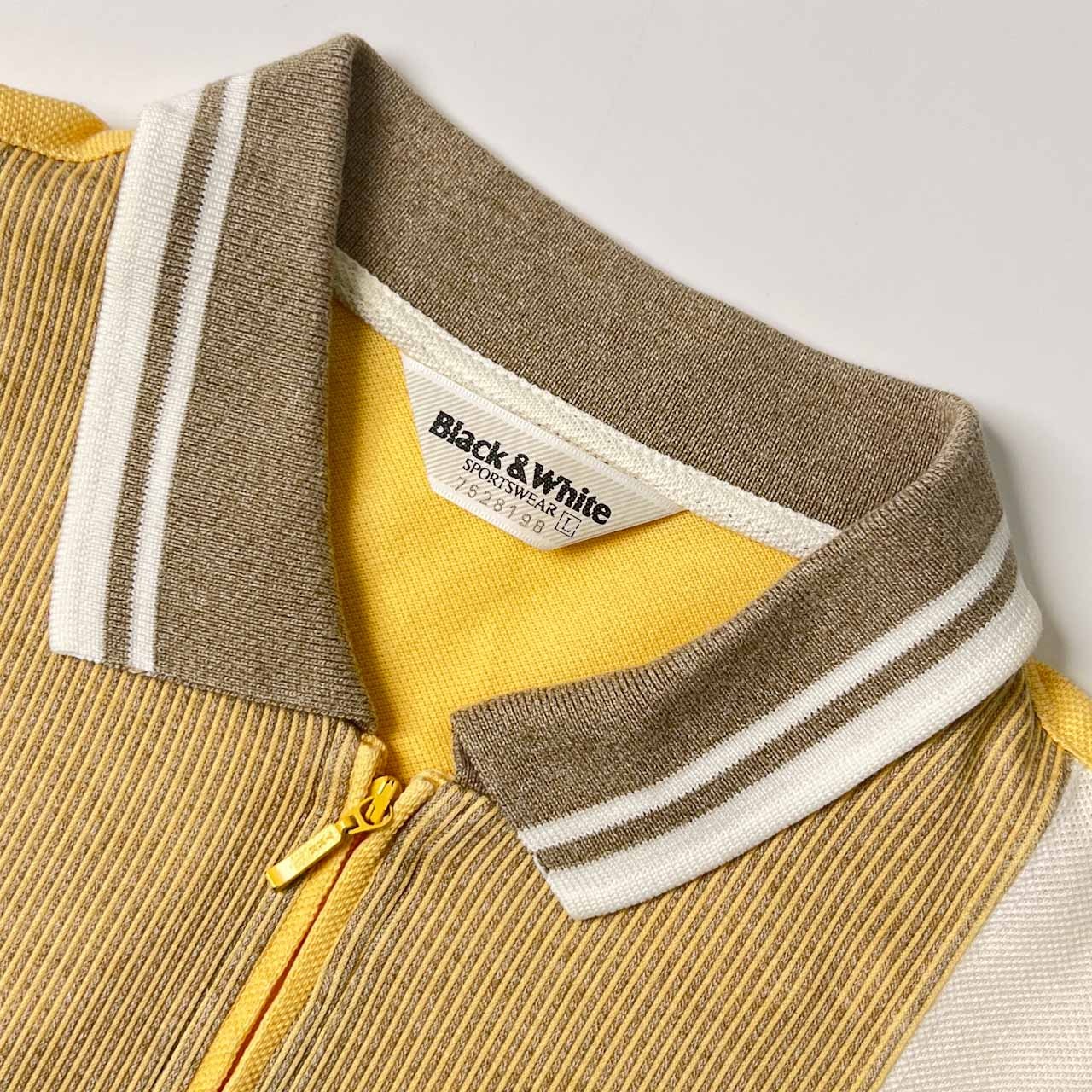 Black&White ブラック&ホワイト ストライプ ハーフジップ 半袖 ポロシャツ L/マルチ メンズ ゴルフ