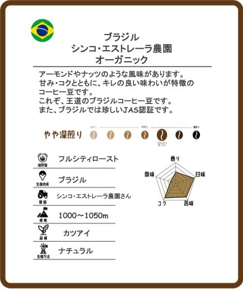 5,000円以上で送料無料】ブラジル シンコエストレーラ農園JAS認証 100g