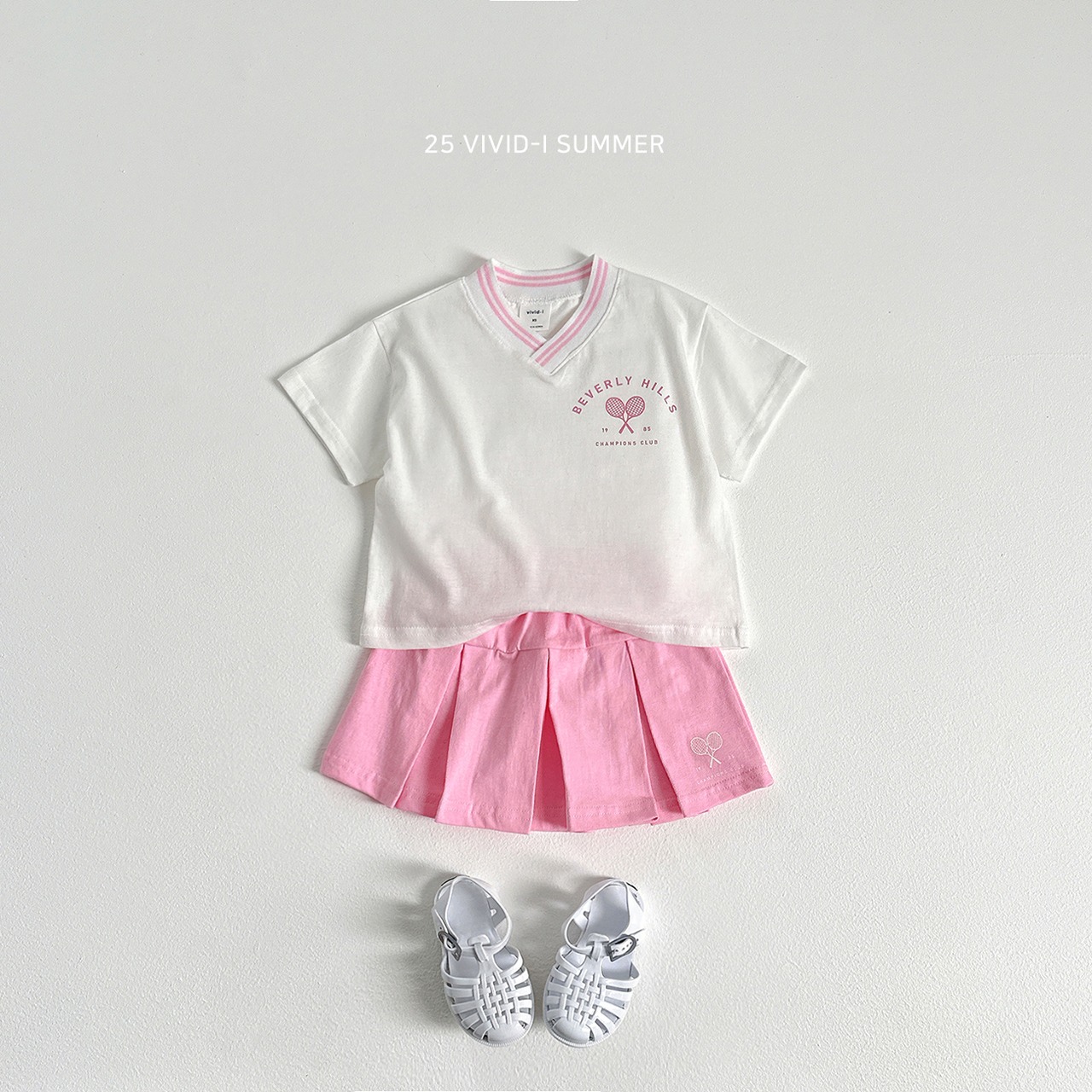 [VIVIDI] Racket V-neck top set / [비비드아이] 라켓브이넥상하