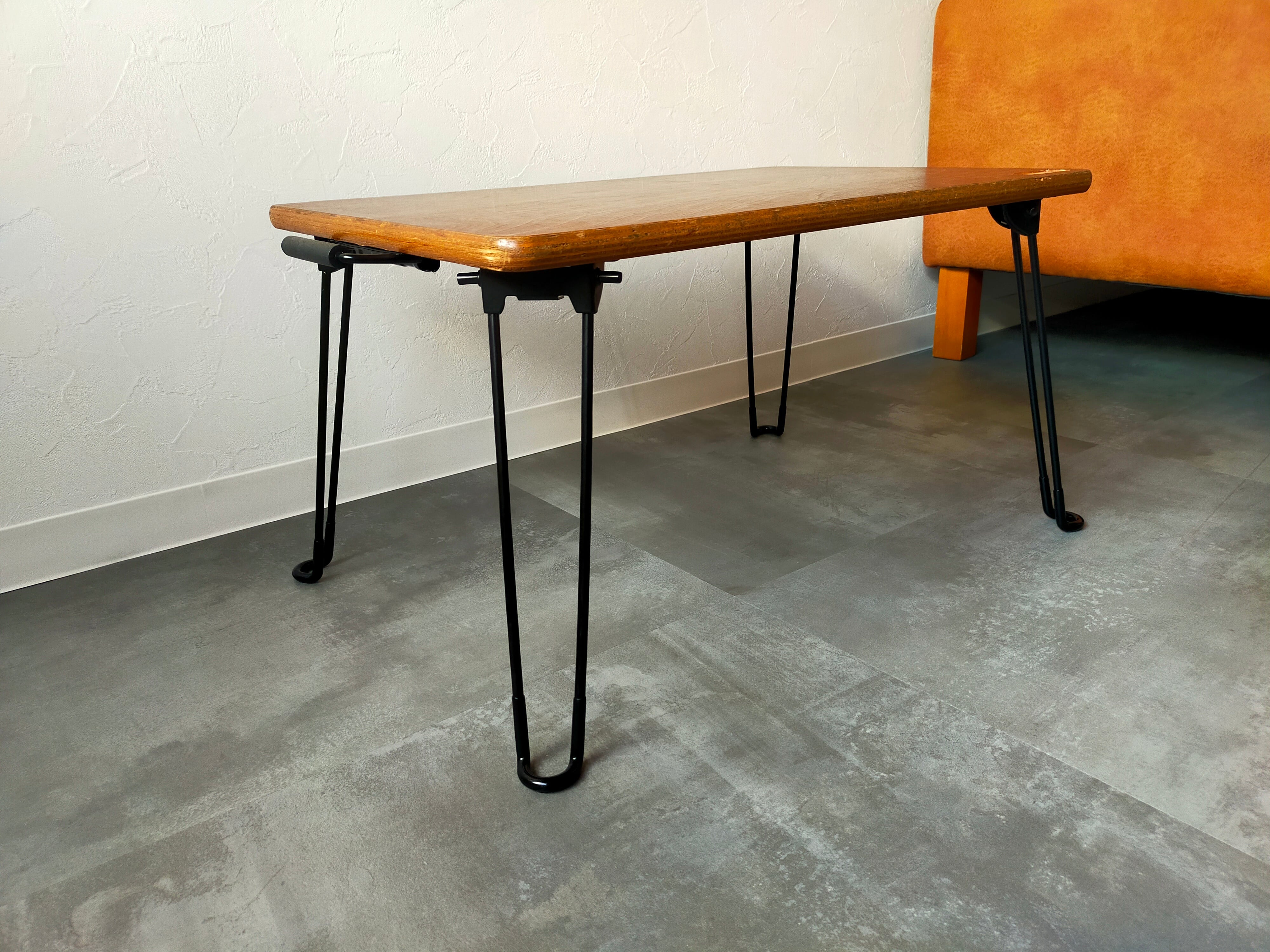 school desk × camp table（学校机×キャンプ用ローテーブル