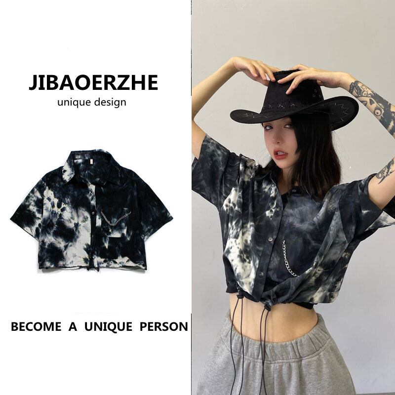 サマーショートカジュアルシャツ スタンダードスタイルハイウェストウェストTシャツ レトロ 夏物 ケッペル64891179476