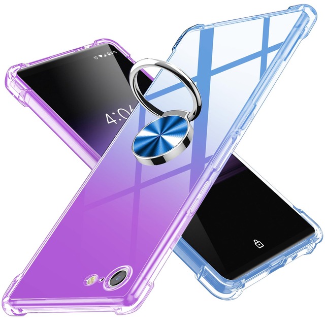 CQTMYWL 対応 iPhone se se2 se3 8 7 用の ケース リング付き クリア 耐衝撃指紋防止 紫/ブルー