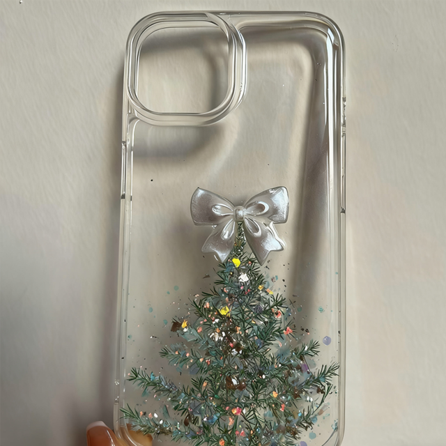 ChristmasリボンとキラキラのツリーiPhoneケース