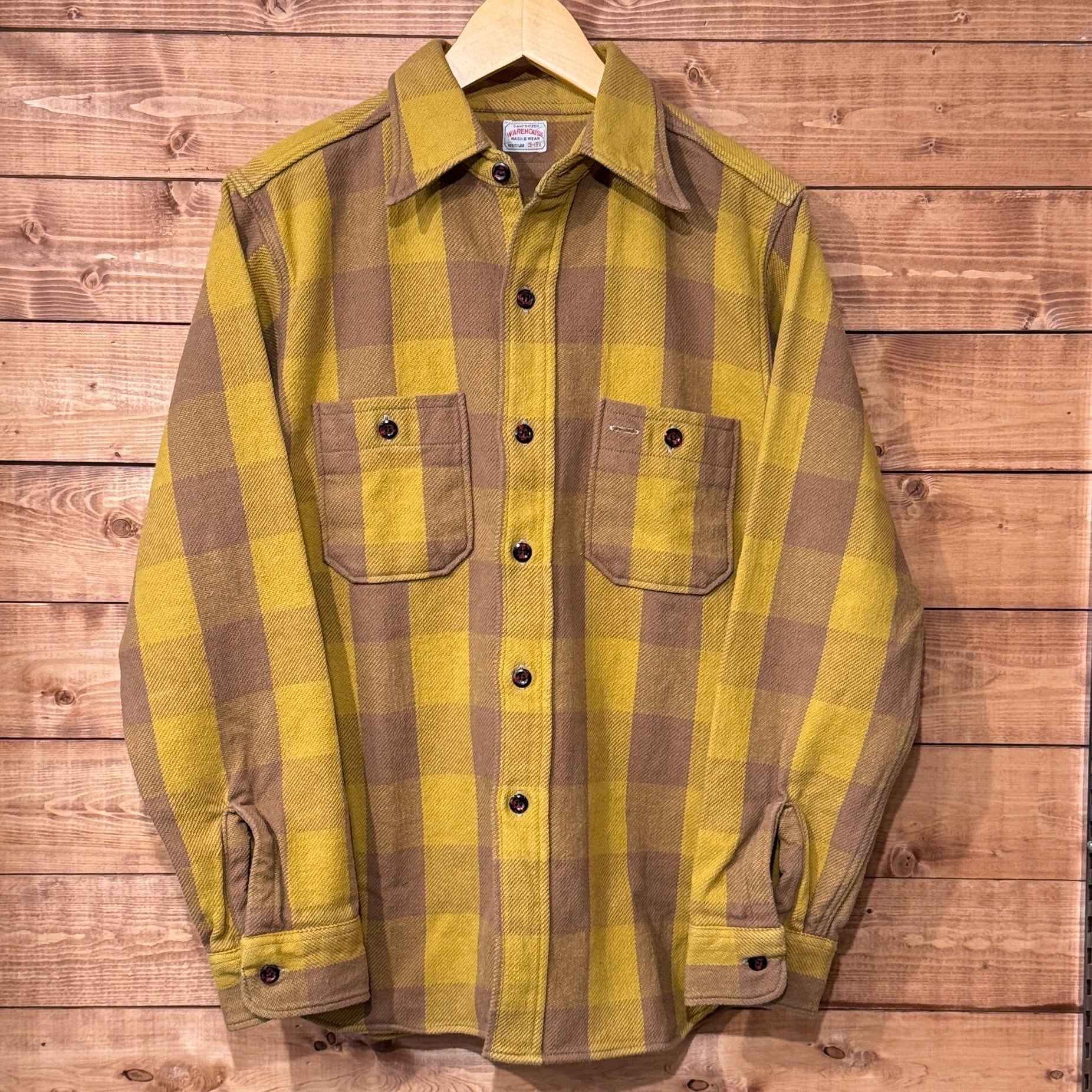 美品 WAREHOUSE Lot3104 マスタードチェックフランネルシャツ L WAREHOUSE 