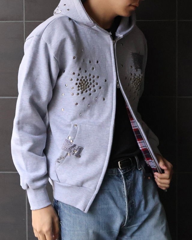 【Hannah Creak】Studded Hoodie Double zip Grey