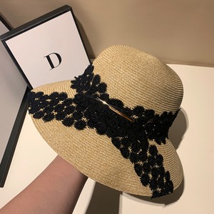 straw hat with dot lace m0040