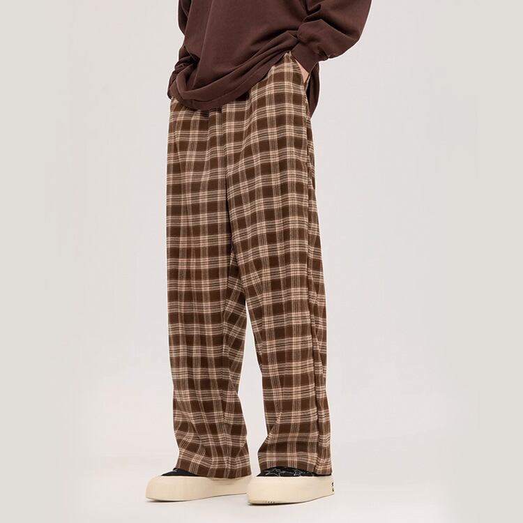 ★CONTRAST PLAID STRAIGHT LEG CASUAL PANTS（unisex)　　　A0795