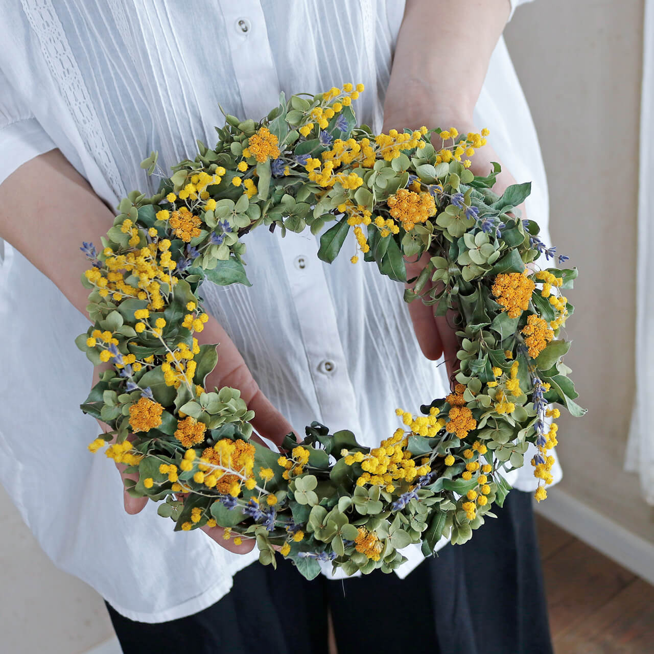 数量限定 約直径24cm】富良野ラベンダーとミモザのリース ＊ フラワー