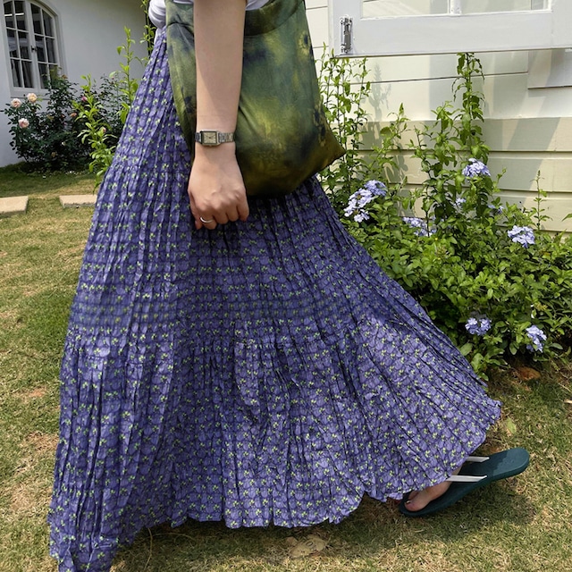 Floral pattern purple retro A-line long skirt　2litr03356