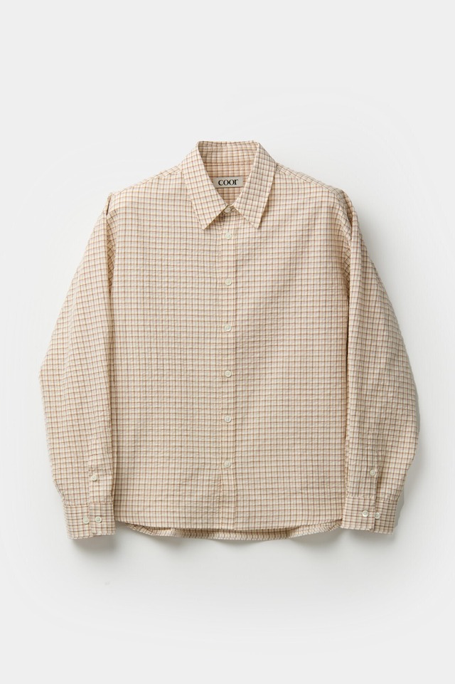 [COOR] Wrinkled Flared Check Shirt (Beige Check) 正規品 韓国ブランド 韓国通販 韓国代行 韓国ファッション クール クーア クアー COOR 日本 店舗