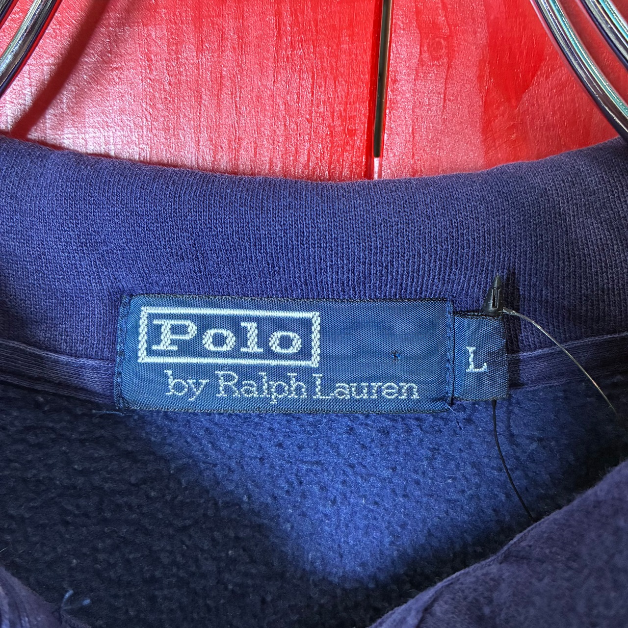 90s Polo by Ralph Lauren / エリ付きハーフジップスウェット / ネイビー × 赤ポニー刺繍