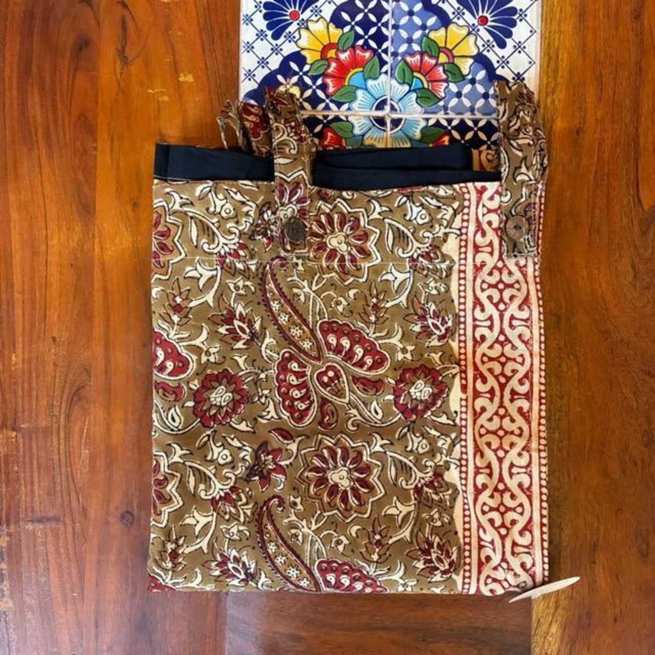 India Bagru print curtain　インド　バグループリントカーテン　105×178cm　ブラウン　カーテンポール　暖簾　レースカーテン　木版プリント　草木染め