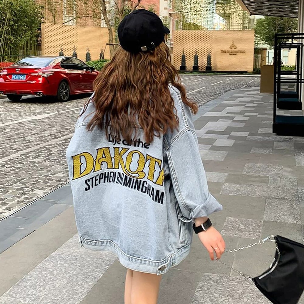 刺繍 ロゴ デニム ジャケット レディース 春 秋 冬 アウター デニムジャケット おしゃれ バックロゴ カジュアル かっこいい 大人 大人女子 オーバーサイズ Ritz Chic レディースファッション通販