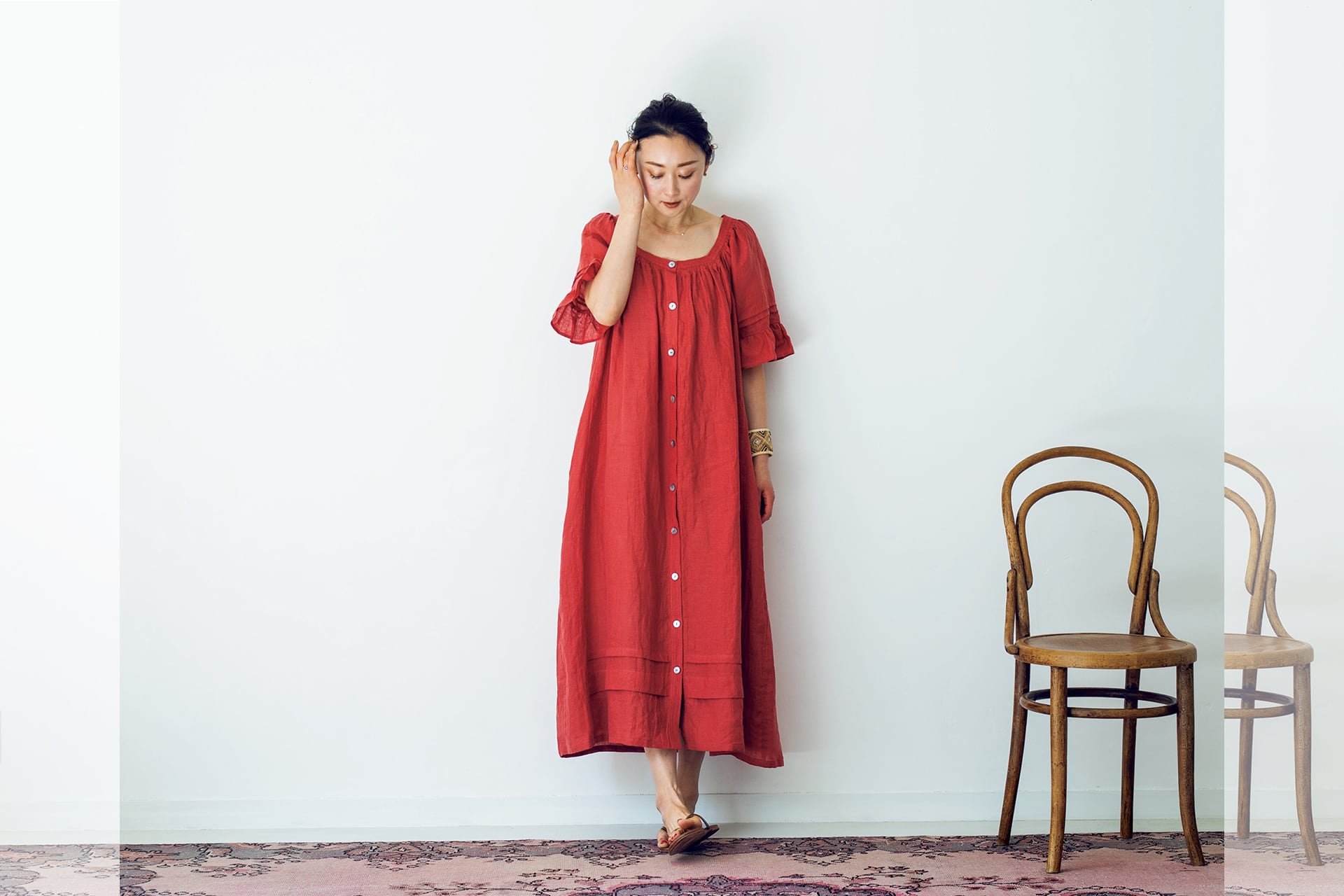 雅姫さん Cloth Cross リネンダイアモンドネックロングドレス レッド 天然生活 Online Shop