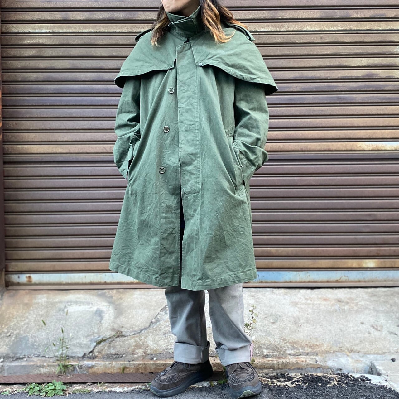 50 60年代 ビンテージ フランス軍 ミリタリー フロックコート レインコート メンズl相当 古着 50s 60s ヴィンテージ カーキ オリーブグリーン セージグリーン ミリタリージャケット Vtg Cave 古着屋 公式 古着通販サイト