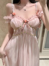 【0237】Pink Flower Shiffon Short Sleeve Dress