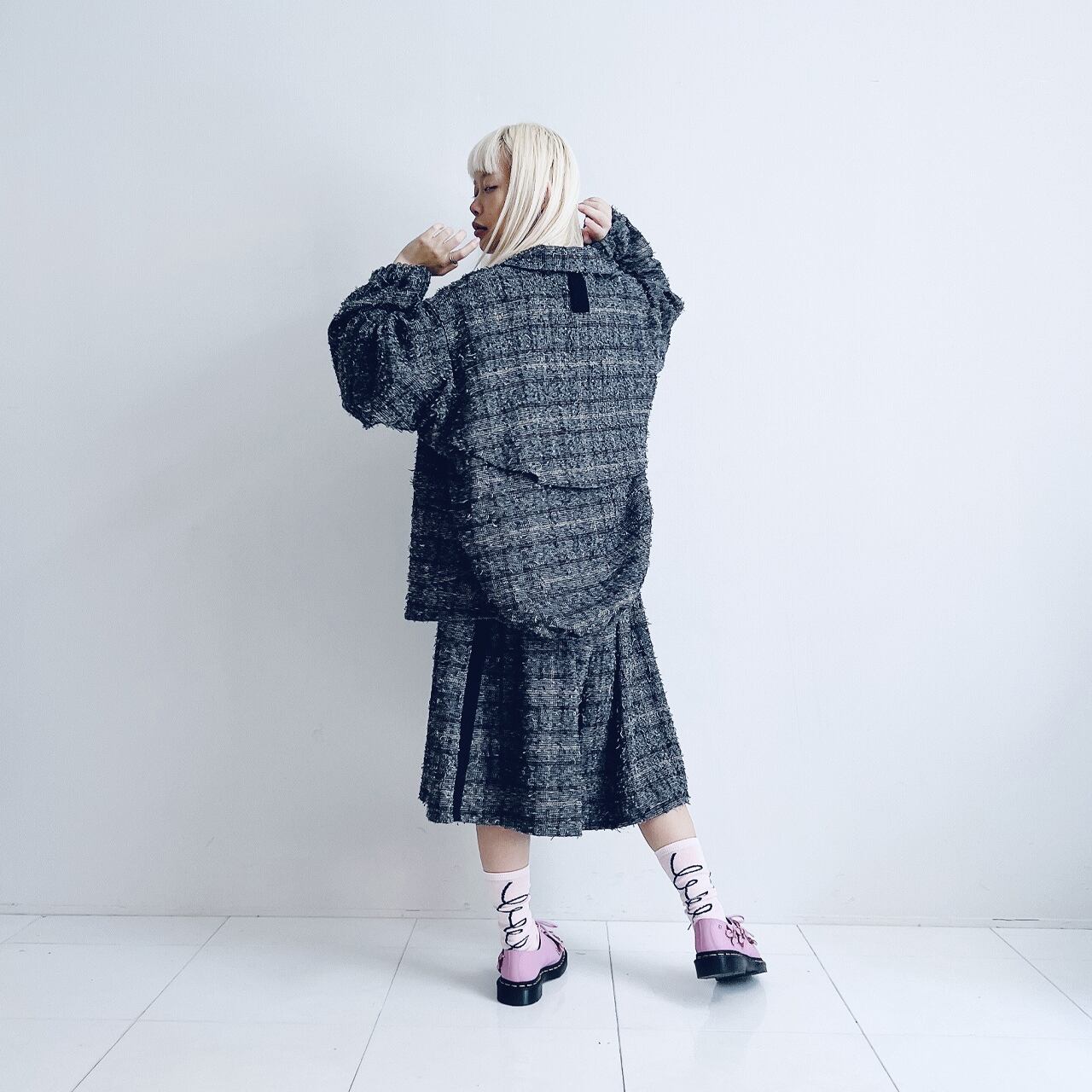 NEEDLE PUNCHED COTTON TWEED CHECKED BLOUSON / LL