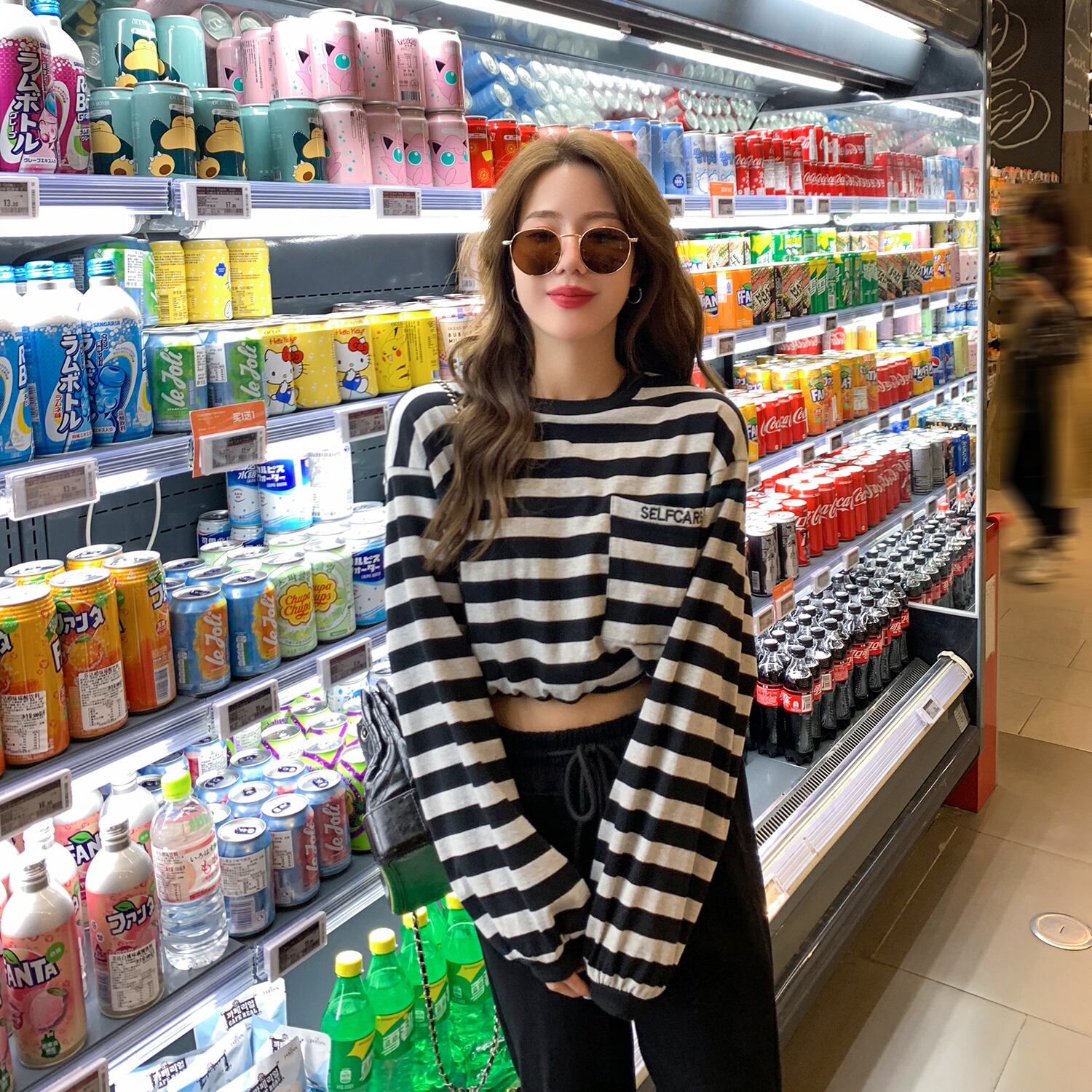 スプリングブラックホワイトカラールーズストライプTシャツ トップス ロング 春物 6Du_Shop_Women76793456743