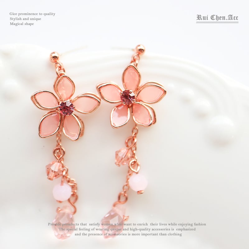 ヴィンテージ　ラインストーンピンク×コーラルオレンジ　フラワー　イヤリング ヴィンテージ ラインストーンピンク×コーラルオレンジ フラワー