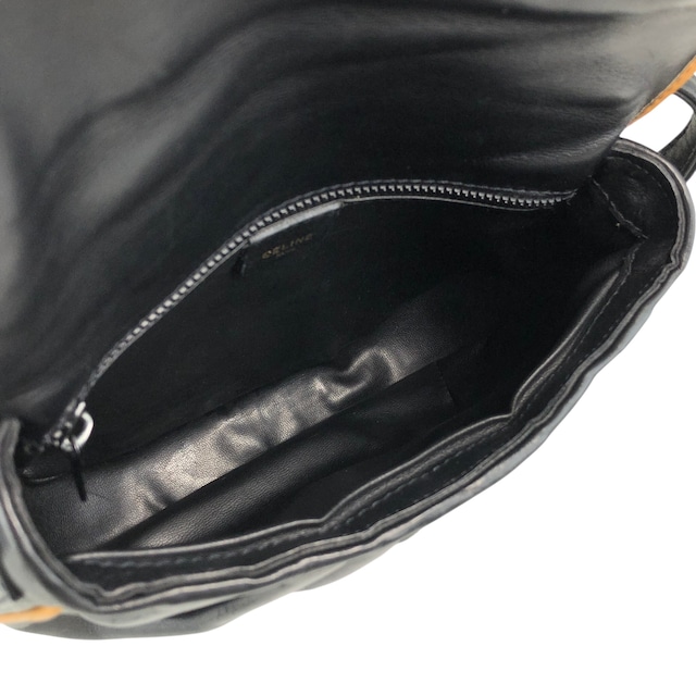 CELINE セリーヌ ショルダーバッグ ブラック×ブラウン ブラゾン型押し PVC レザー フラップ vintage ヴィンテージ オールド f8fsrs