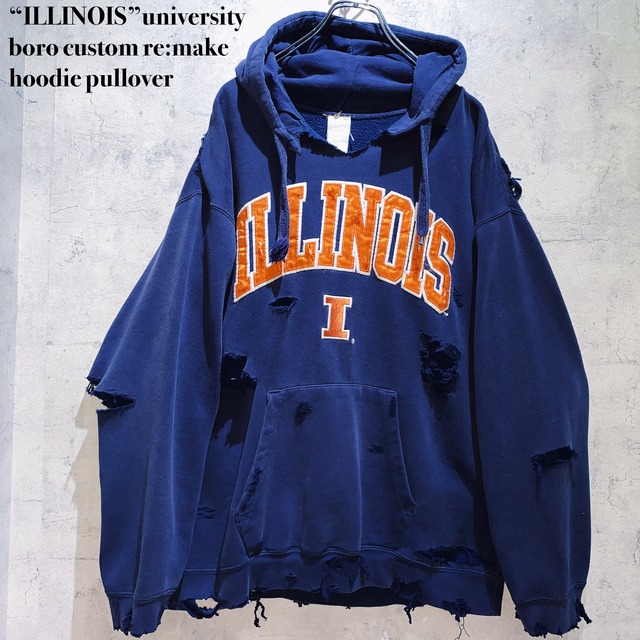 “ILLINOIS”university boro custom re:make hoodie pullover