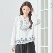 reve bleu ボタニカル刺繍フリルデザインブラウス【M~L】ホワイト