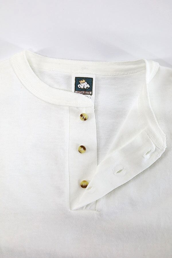 Used 90s USA COTTON DELUXE Henley neck white cotton cutsew ...