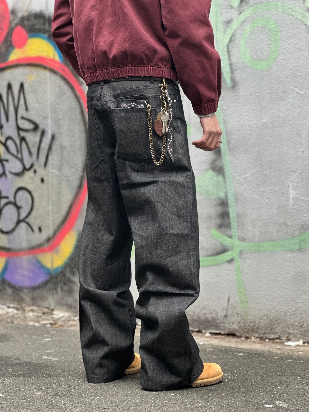 Raw Button Baggy Denim
