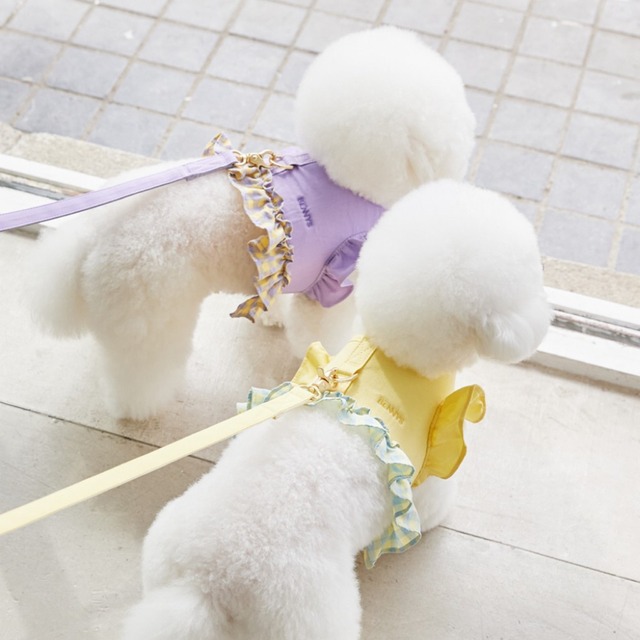 Dog ギンガムフリル ハーネス＆リード 2color Pet40
