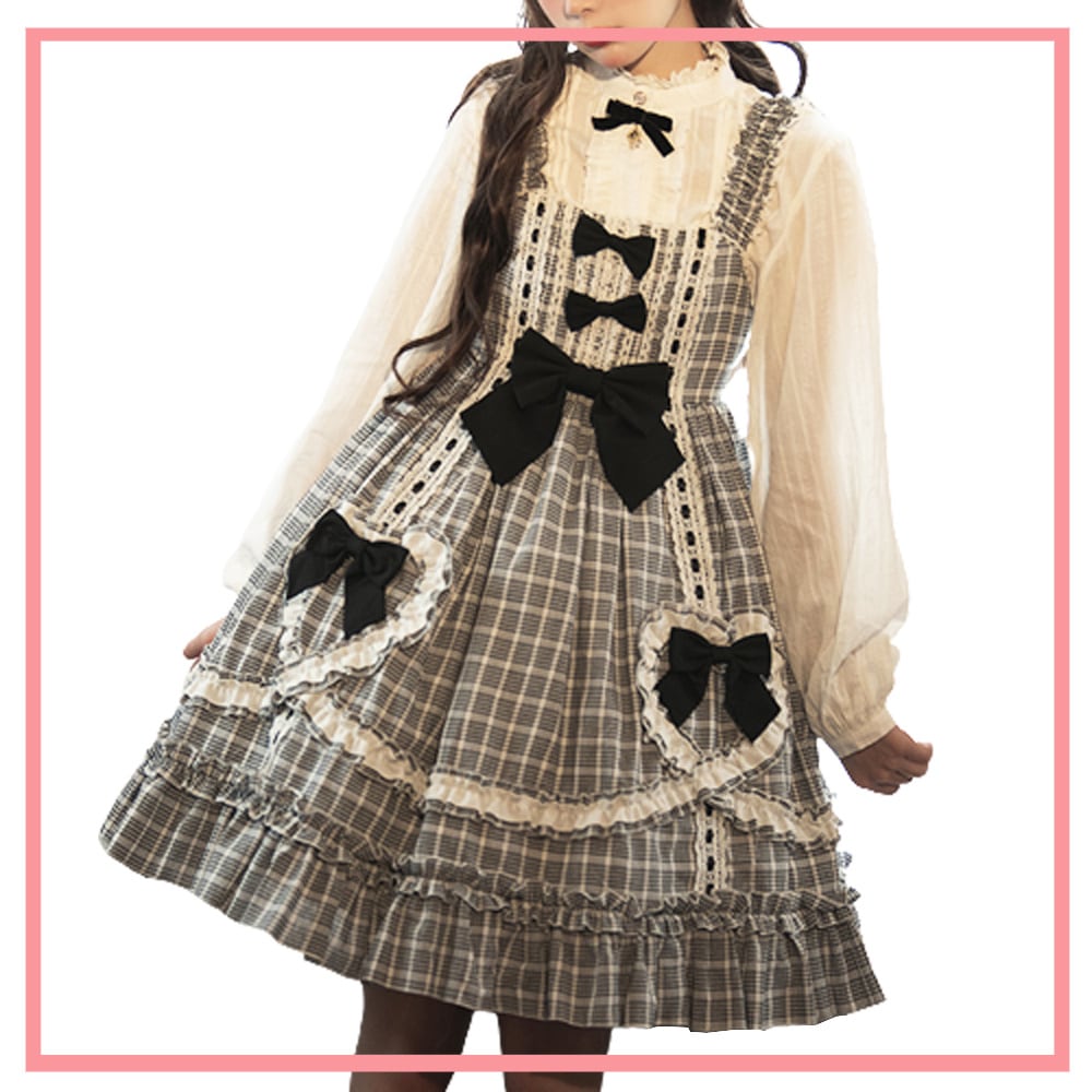 ロリィタ黒と白のチェック柄ジャンパースカート Black Lotus