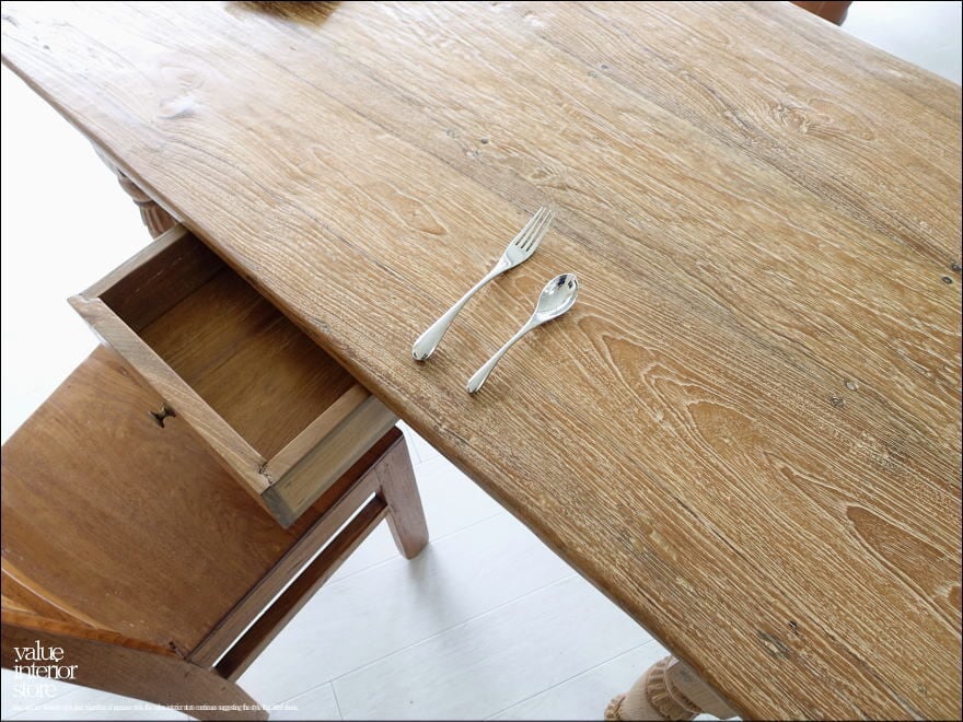 チーク無垢材 ヴィンテージテーブルAnq04 ダイニングテーブル 什器 古材家具 デスク 机 一点物 表面再仕上済 世界三大銘木 幅130cm |  valuestore
