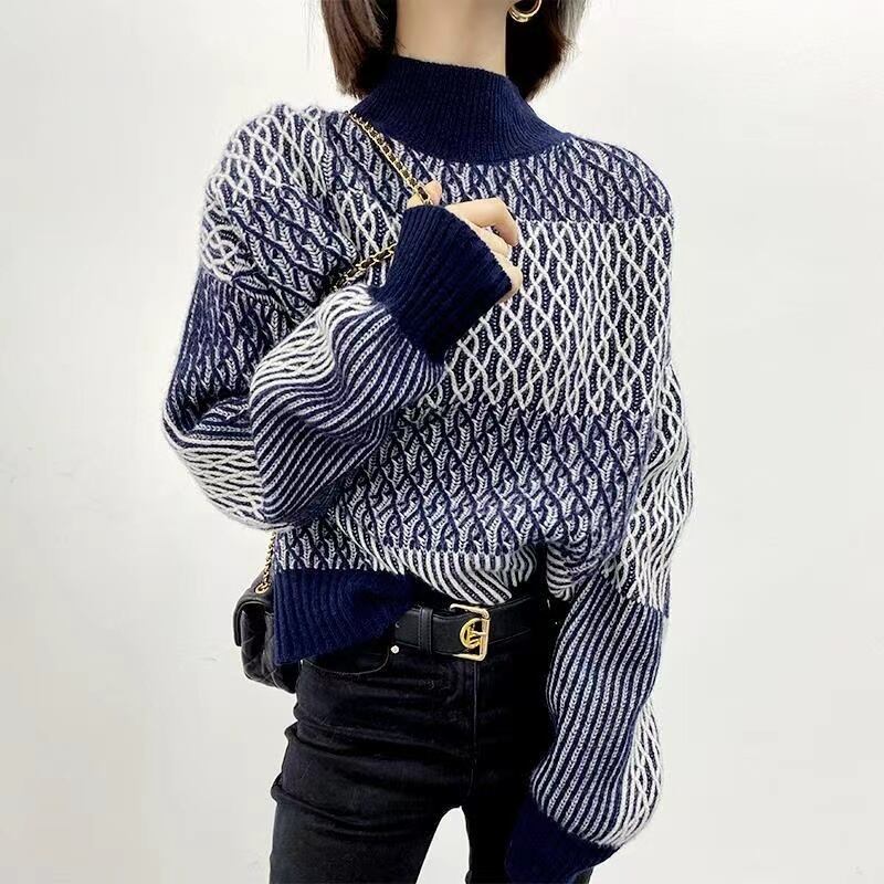 トップス レディース ニット セーター プルオーバー ショート丈 長袖 ハイネック かわいい 大人可愛い きれいめ カジュアル 大人 上品 おしゃれ お洒落 レトロ こなれ感 主役級 存在感 柄 秋 冬 20代 30代 40代 50代 女性用 OL 通勤 学生 通学 デート お出かけ 女子会 休日 着回し 普段使い 韓国 韓国系 送料無料 ファッション コーデ スタイル 防寒 モテ プチプラ トレンド 流行 インスタ映え S M L XL ゆったり ゆる