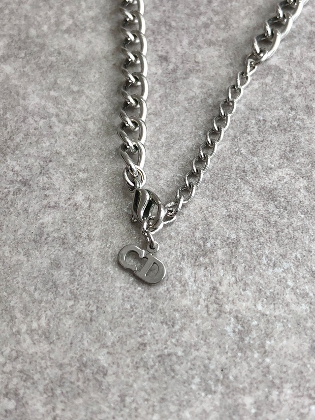 Christian Dior クリスチャン ディオール ネックレス シルバー プレートロゴ チェーン vintage ヴィンテージ オールド bbrkni