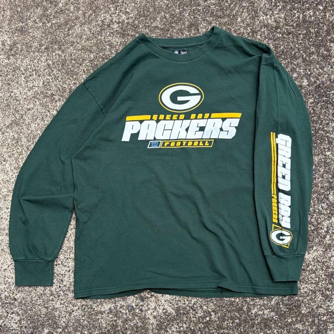 【XLサイズ】NFL Green Bay Packers 袖プリント入り 古着 ロングスリーブTシャツ