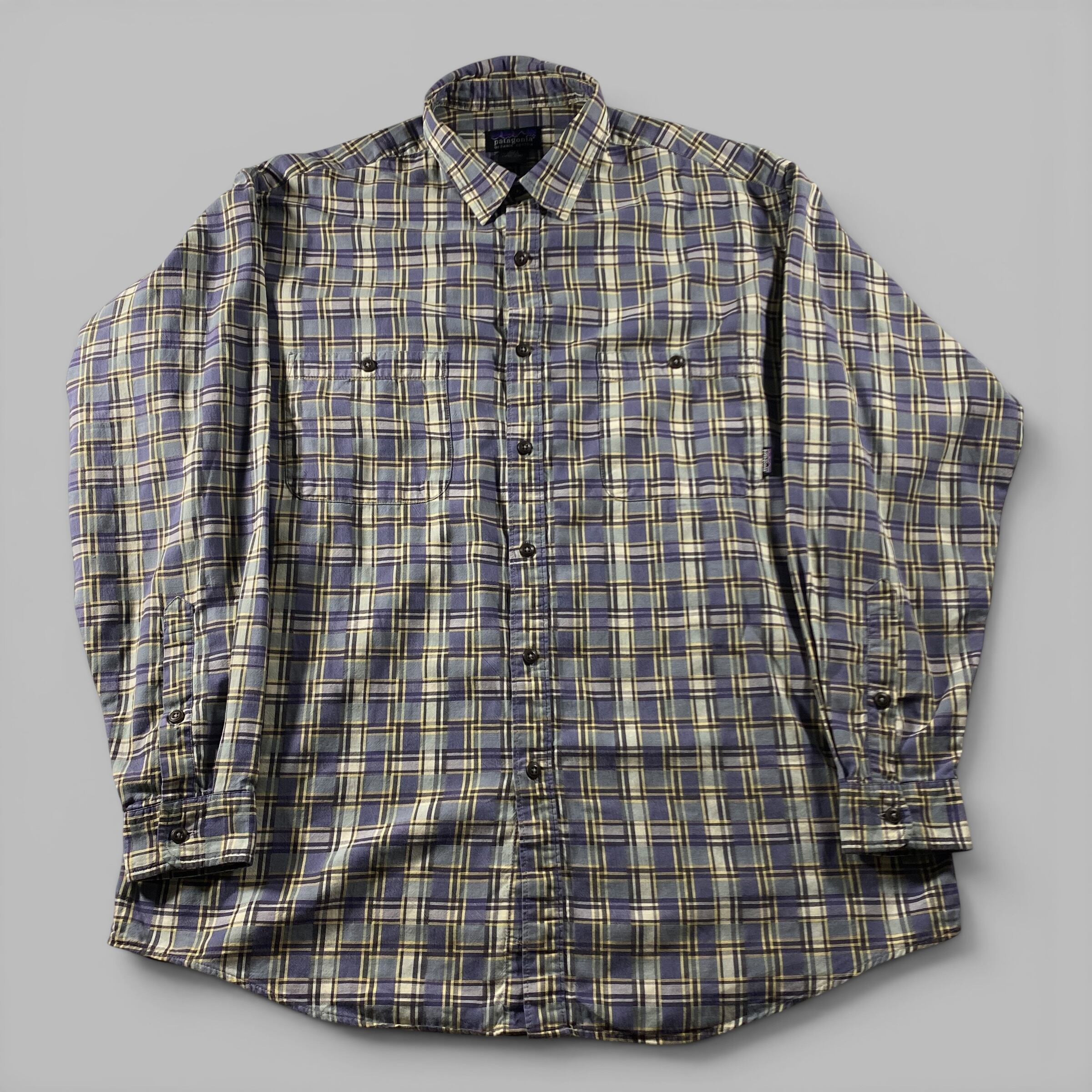 90s Patagonia チェックシャツ XL ネイビー ポルトガル製 AC