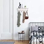 壁掛けコートフック 素朴な木製コートラック 壁掛け棚 フック付き 棚付き ヴィンテージコートフック 玄関 寝室 リビングルーム キッチン用（ホワイト）