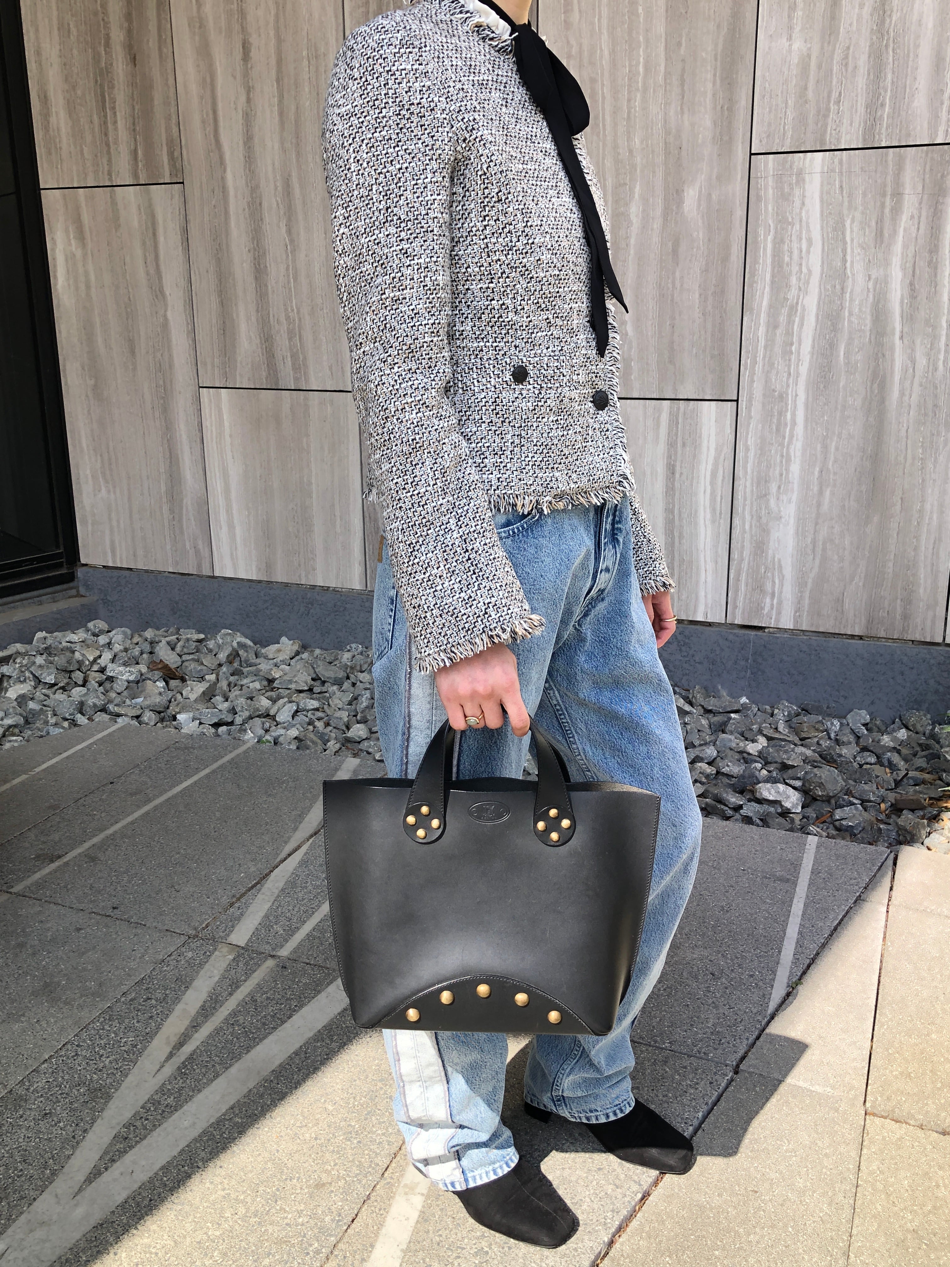 セリーヌブラックレザーハンドバッグ CELINE セリーヌ ハンドバッグ ブラック ブラゾン スタッズ レザー