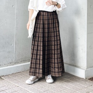 Pleats check skirt (brown)