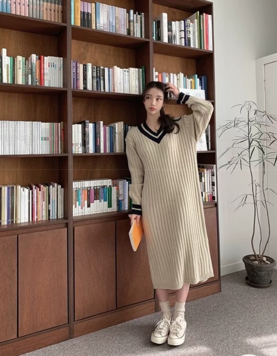 Vネックニットワンピ　AJ1079-2992