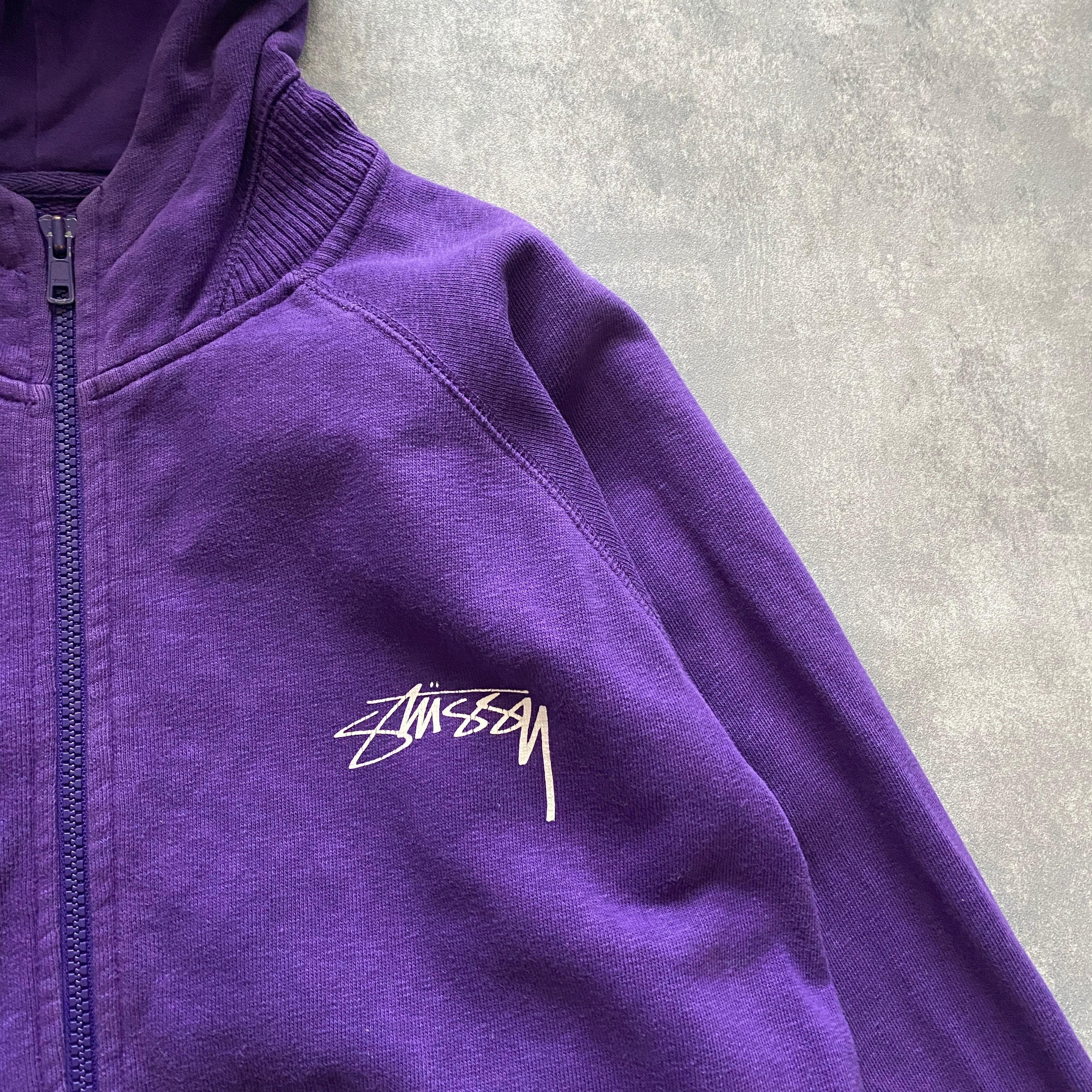 00's stussy ステューシー ワンポイント プリントロゴ パープル ジップ