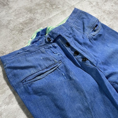 40-50s フレンチワーク モールスキン ブルー パンツ W30 詳細写真3
