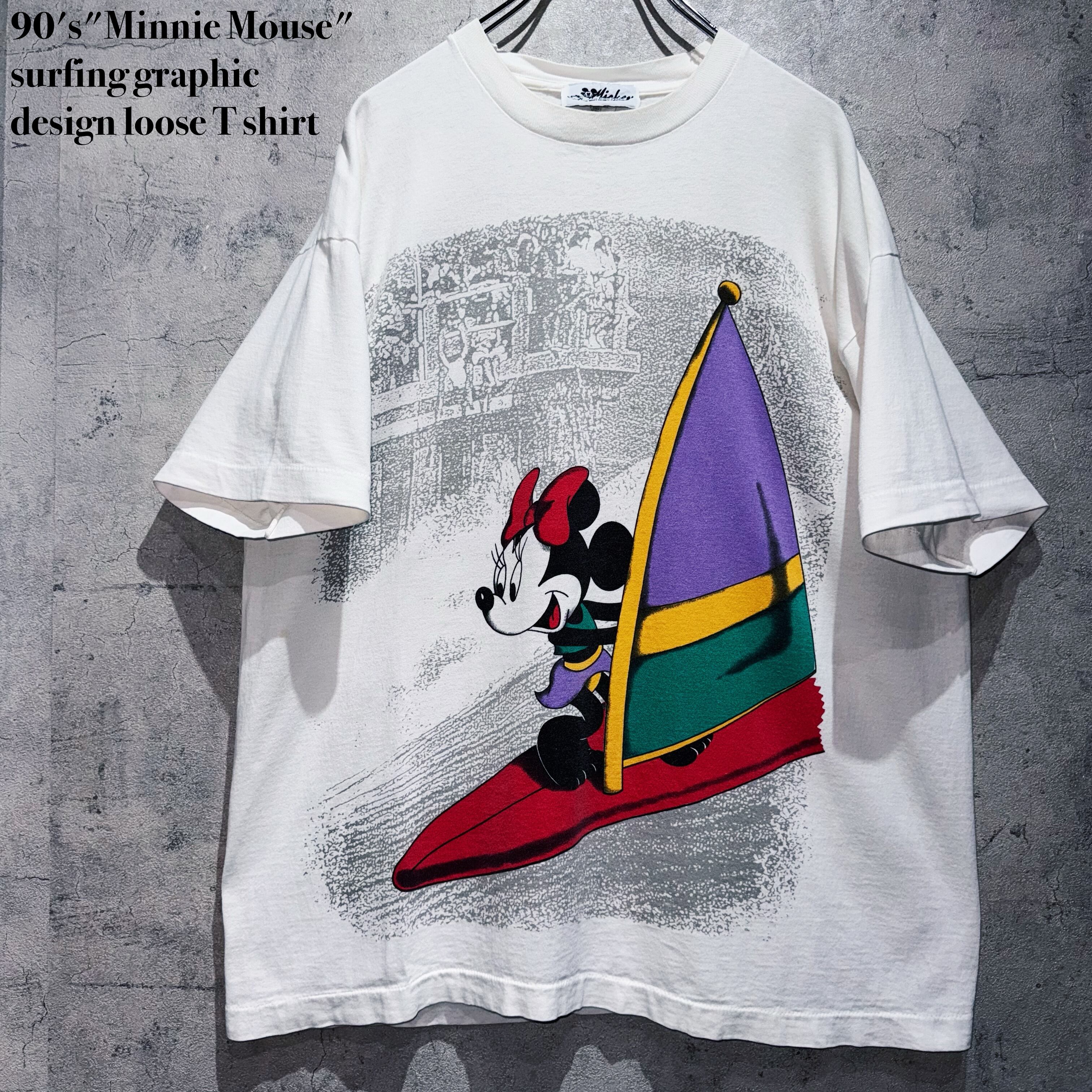 90's"Minnie Mouse"surfing graphic design loose T shirt