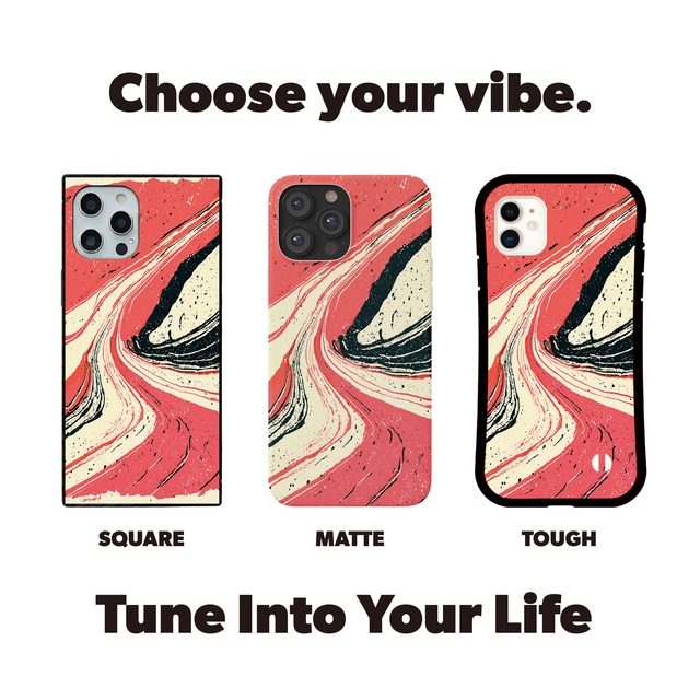 受注生産 iPhoneケース ローズピンクと黒の流線マーブル｜紙マーブリング MARB012D