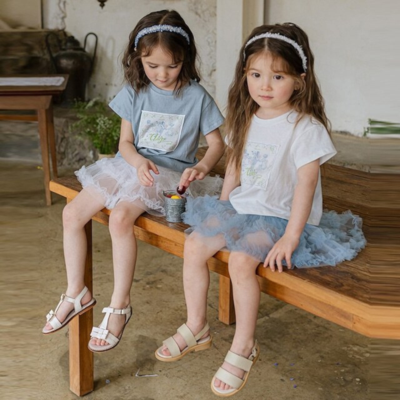 夏レトロパッチピュアカラーTシャツ