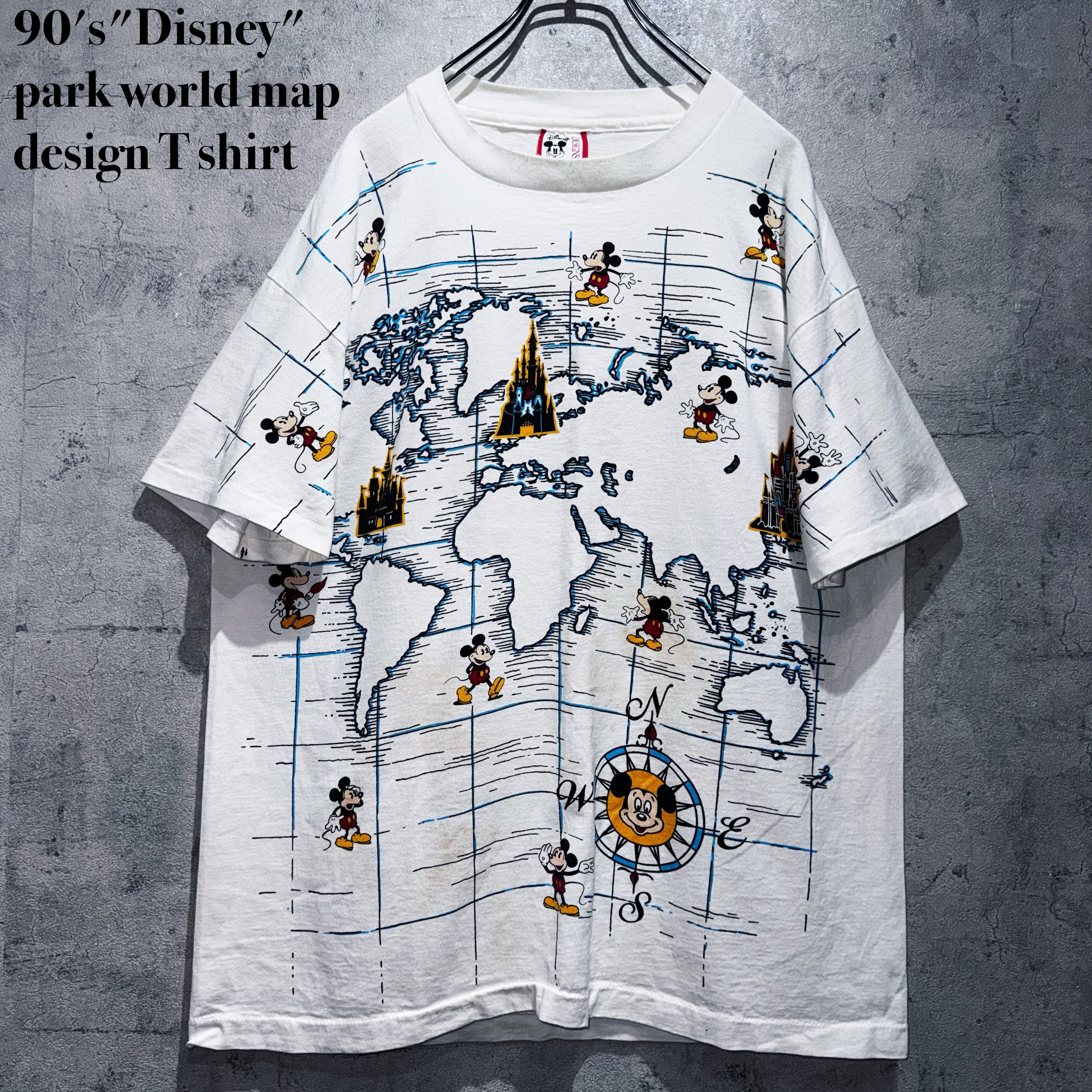 90's"Disney"park world map design T shirt