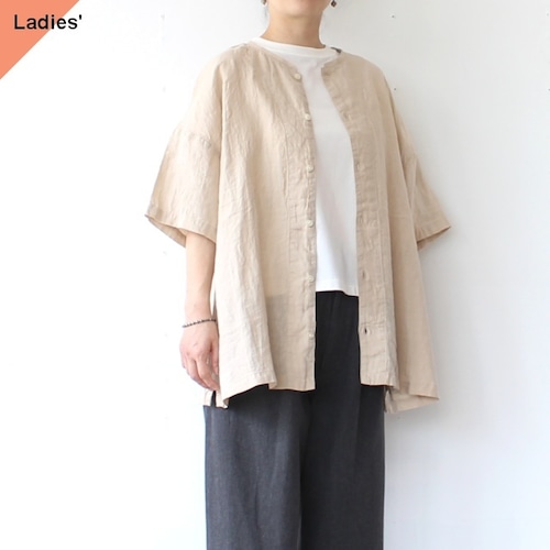 HARVESTY フレンチリネン半袖アトリエブラウス Linen Atelier Blouse　（Beige）