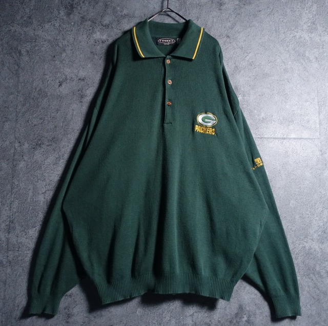 “TUNDRA” Green PACKERS Logo Design Cotton Knit Polo